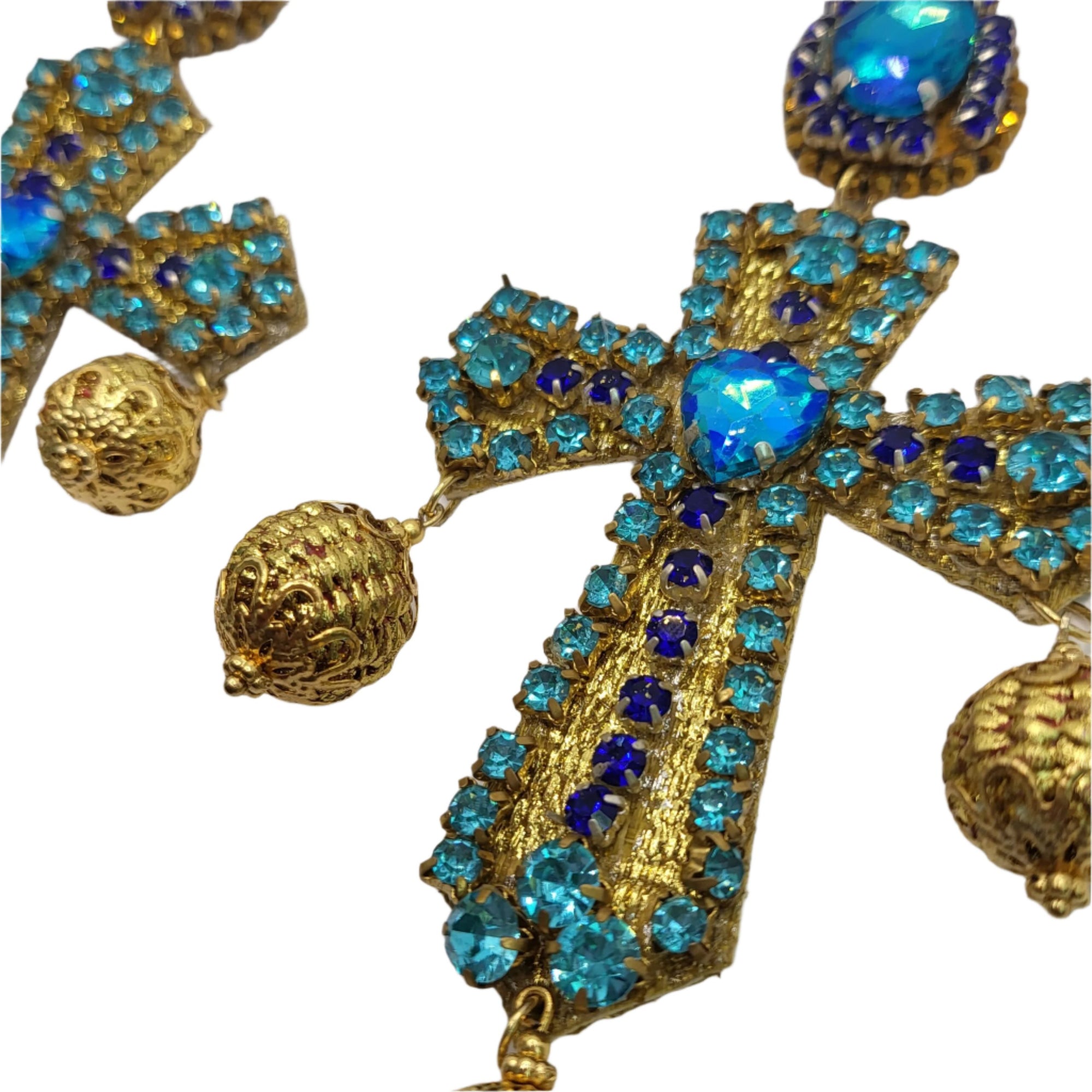 Blue and Gold Cross Earrings