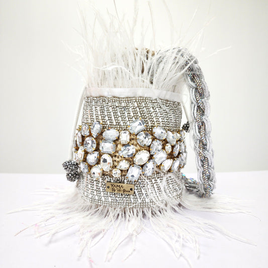 Feathers Silver & White Bag with jewelry