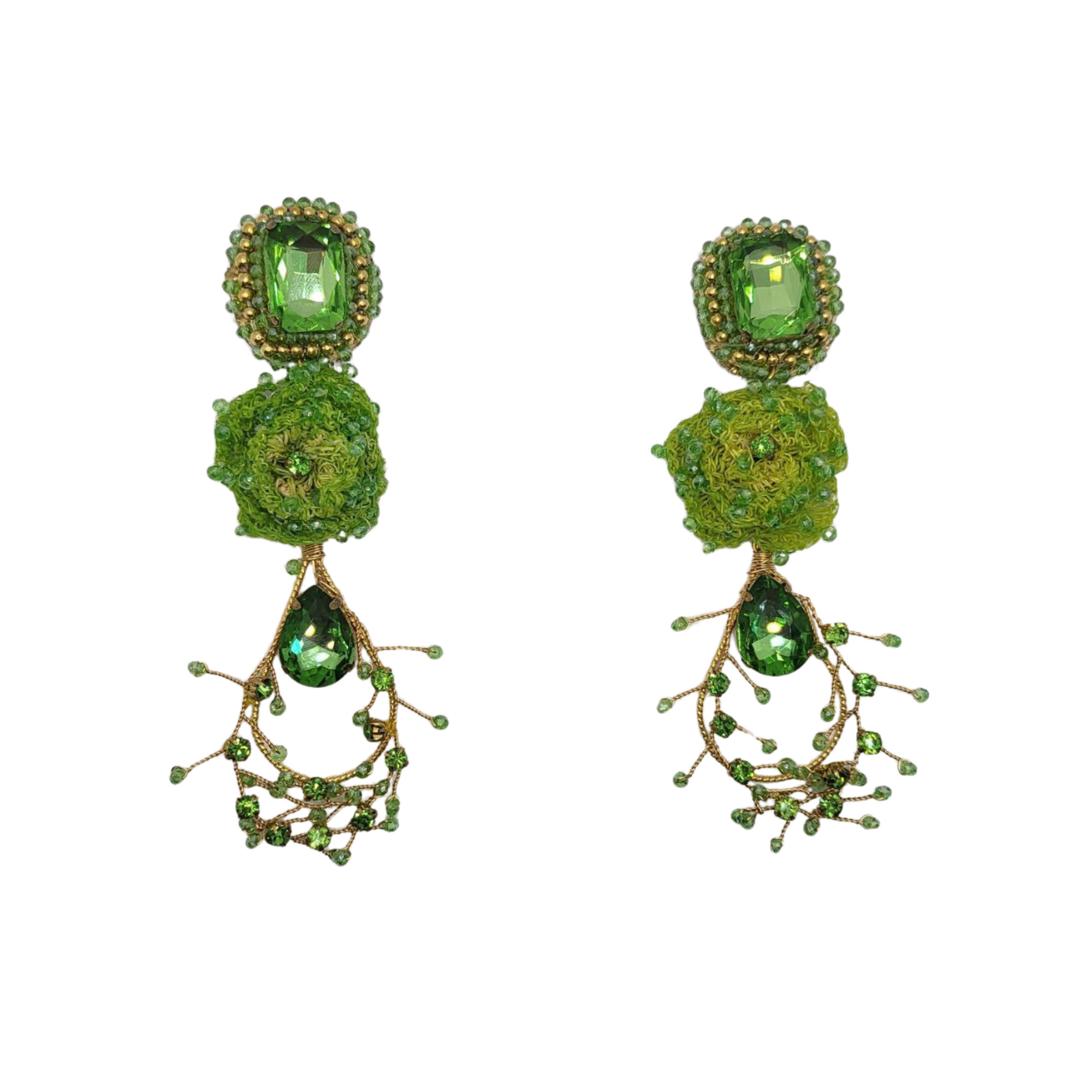 Green Flower Dangling Tassels