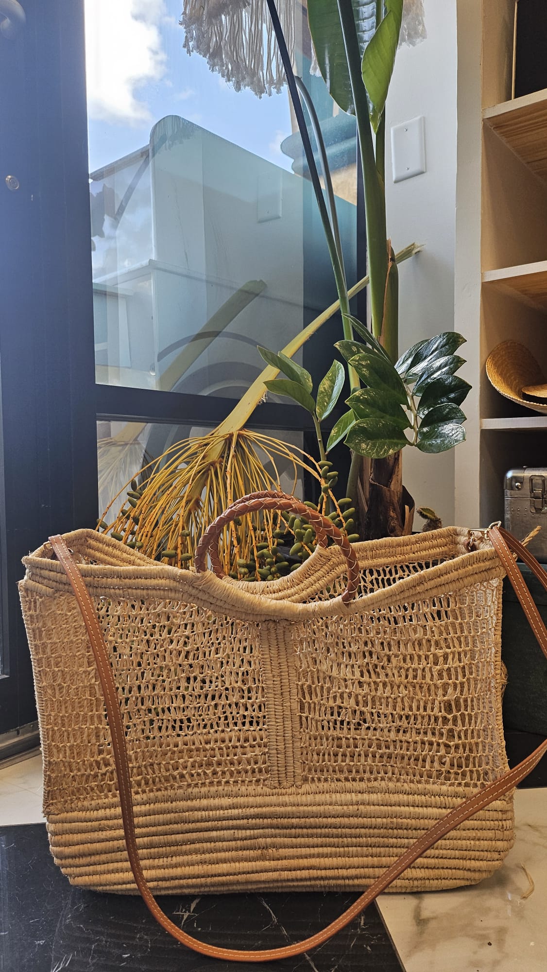 Beach Bag with Leather Enea Fiber