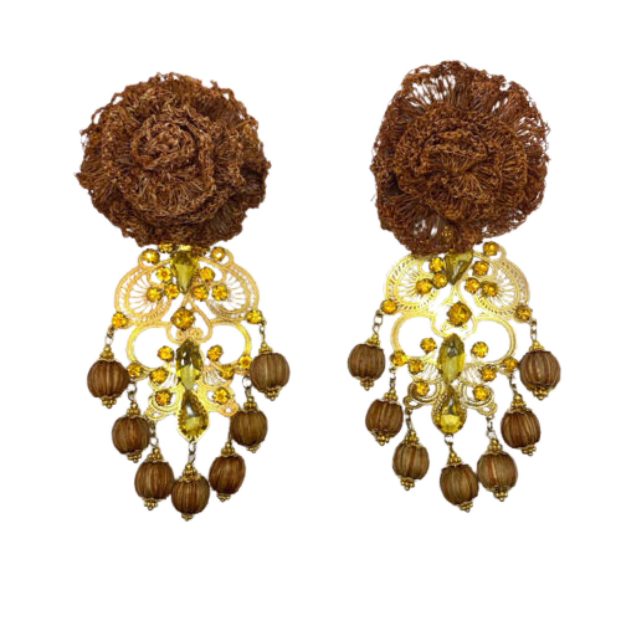 Roseta Filigree Drop Earrings Brown