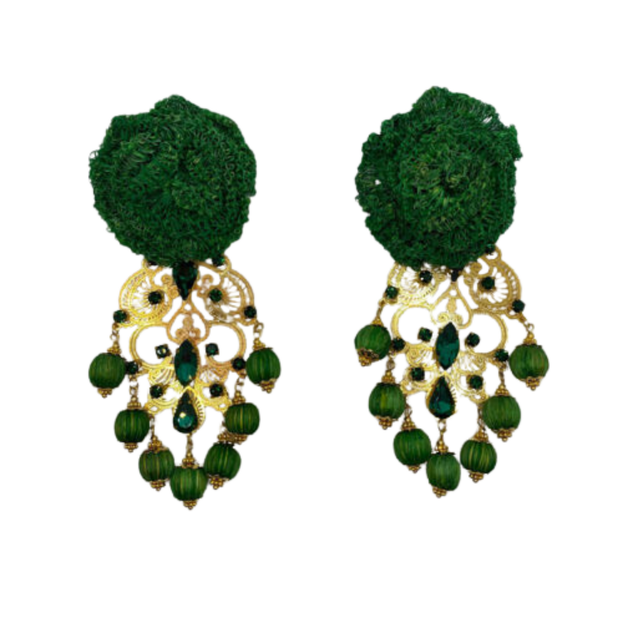 Roseta Filigree Drop Earrings Green