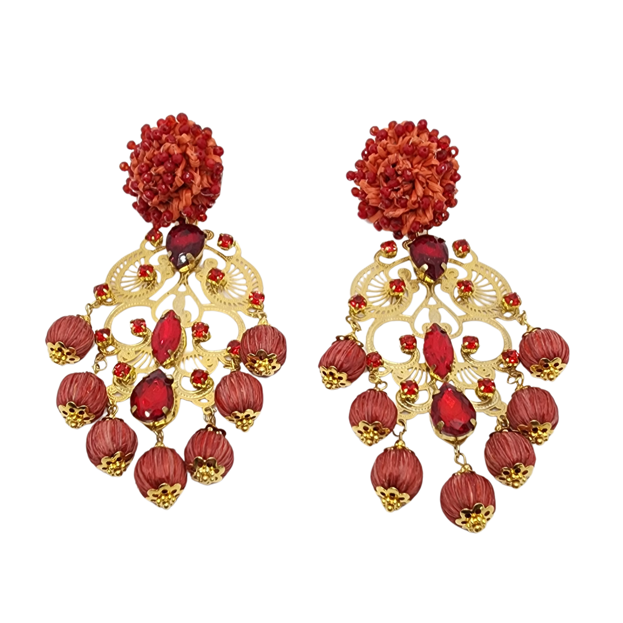 Roseta Filigree Drop Earrings Red