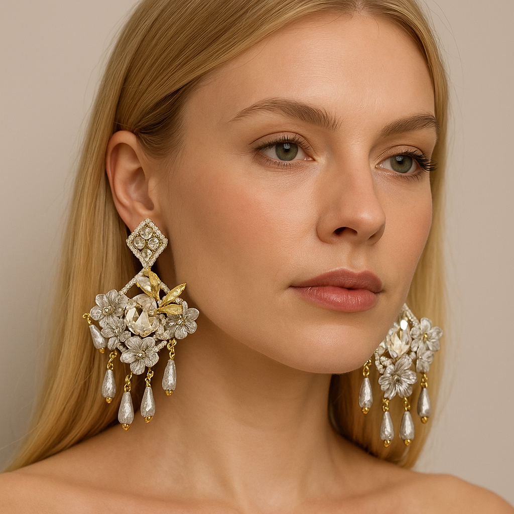 Silver Flower Waterfall Earrings 2