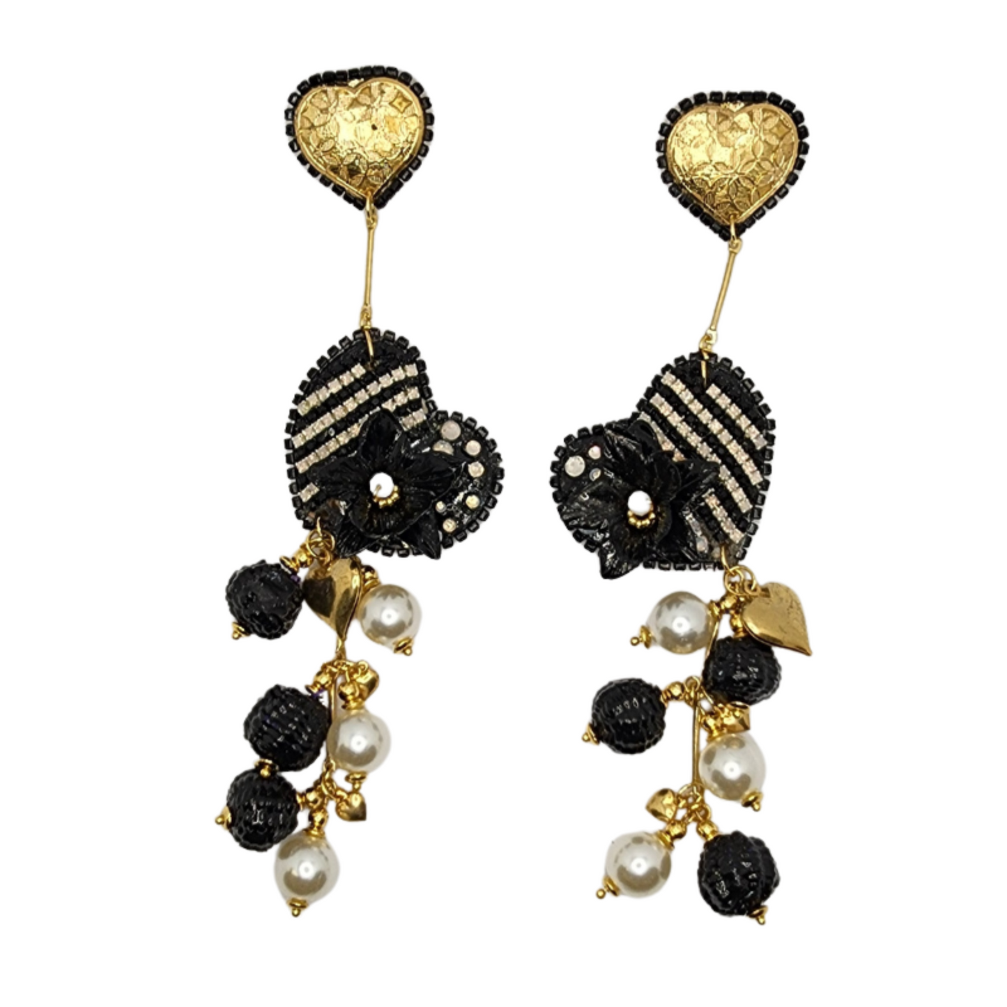 Fiber Black Heart Earrings