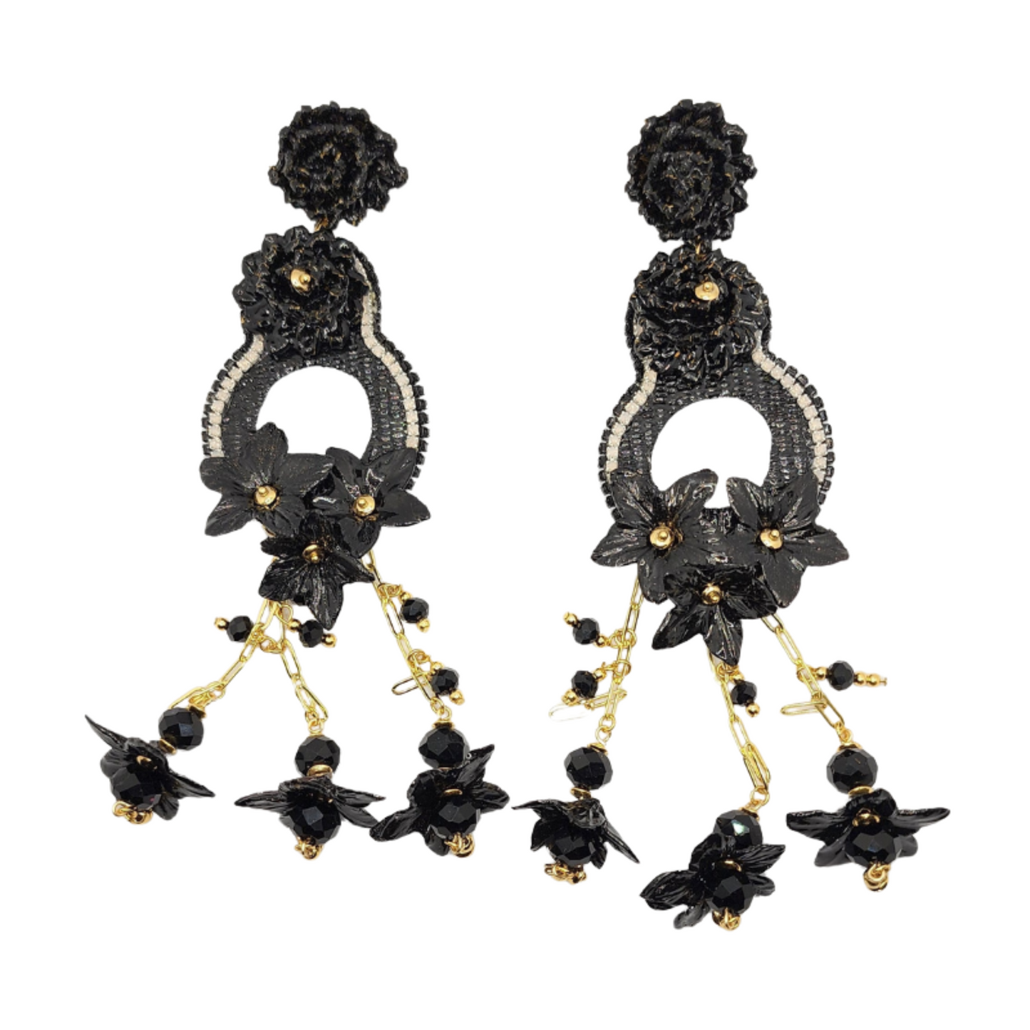 Fiber doble Circle Black & White Earrings