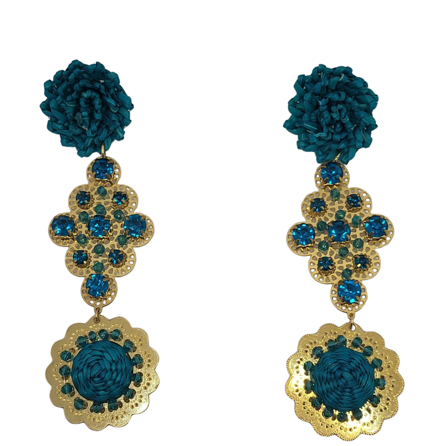 Flower with Golden Leaf Earrings