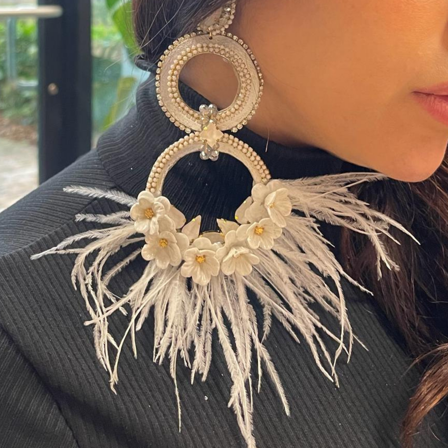 Silver & White Doble Moon Earring