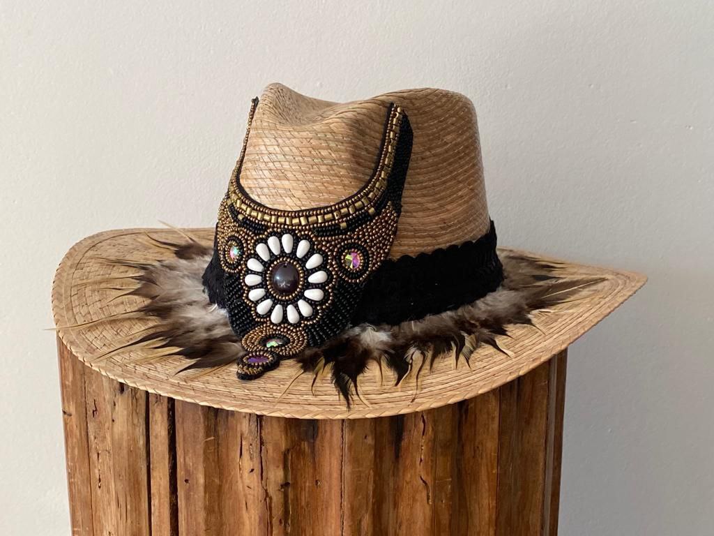 Fiber Hat with Embroidered