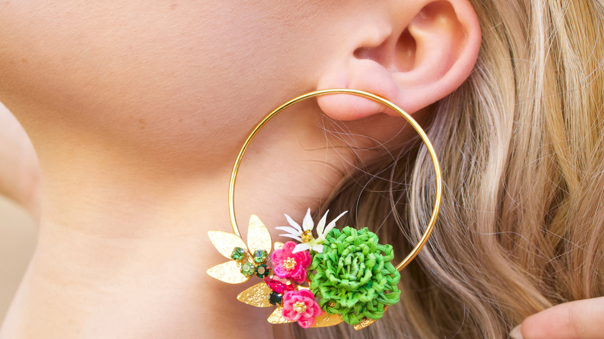 Green and Pink Flower Earrings