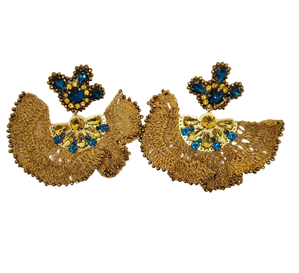 Blue & Gold Half Moon Earrings