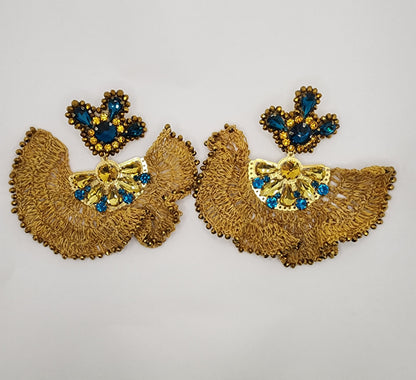 Blue & Gold Half Moon Earrings