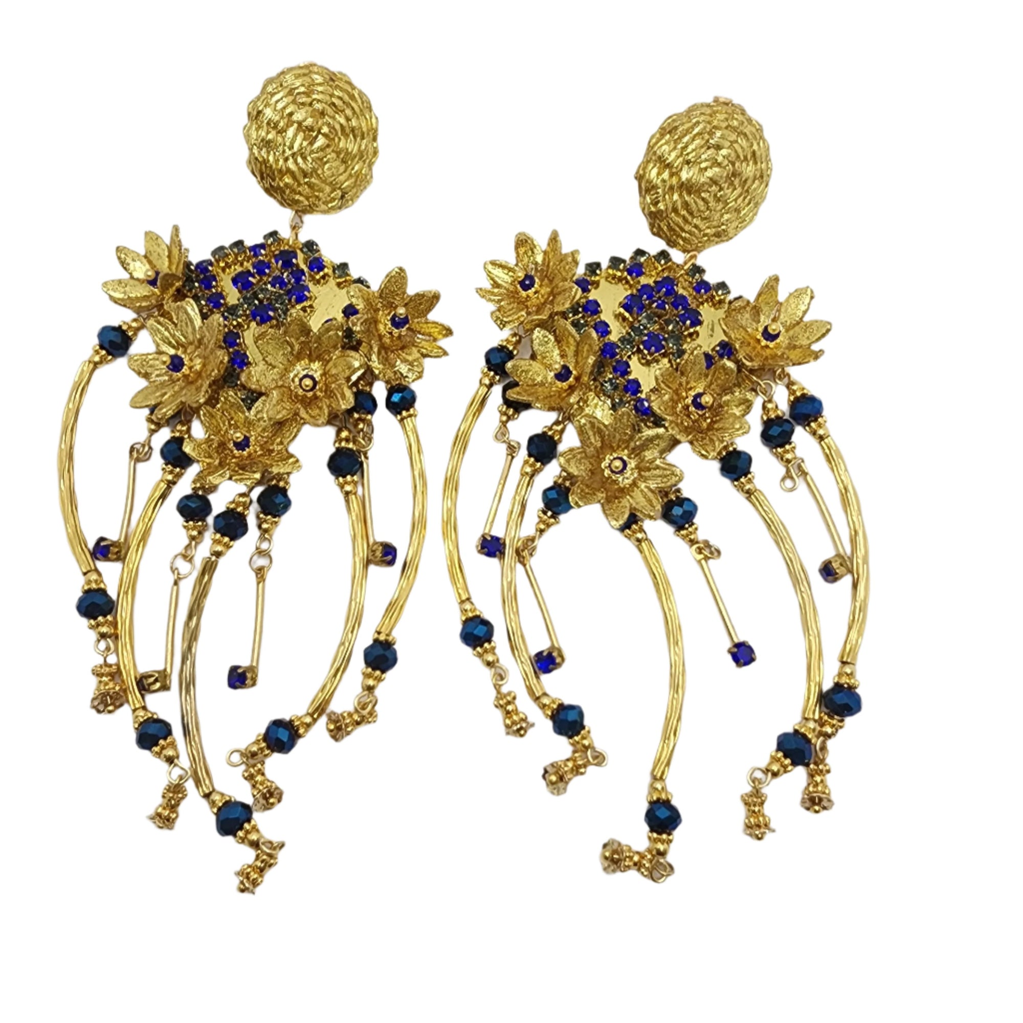 Blue and Gold Rhombus Earrings