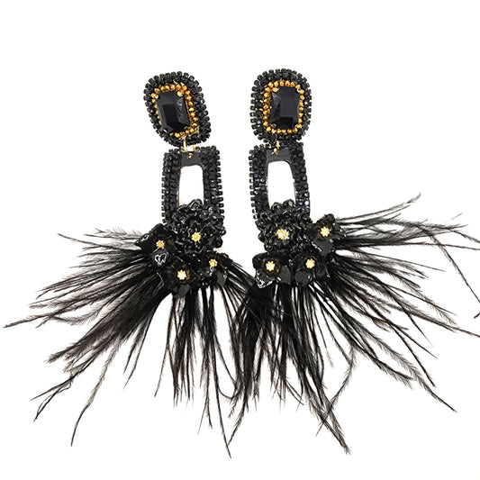 Black Dangling Feather Earrings