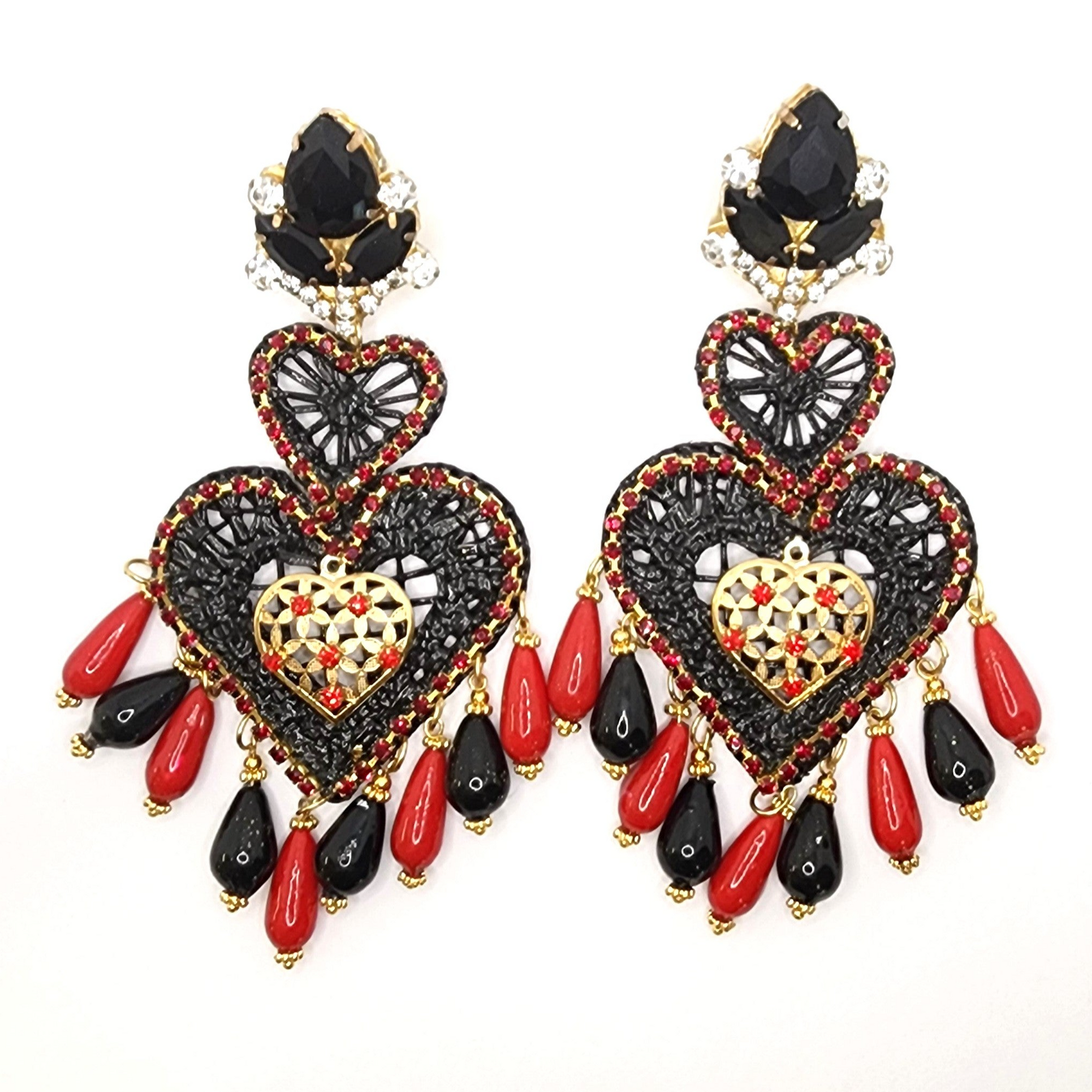 Black & Red Heart Earrings