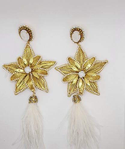 Gold Flower Feathers Earring