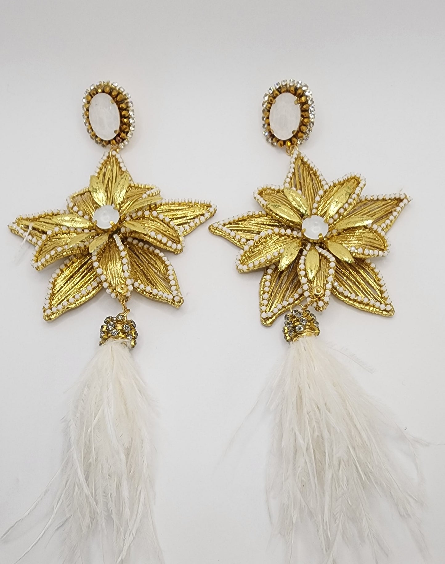 Gold Flower Feathers Earring