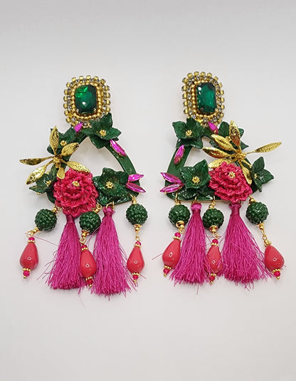 Green & Fuchsia Flower Earring