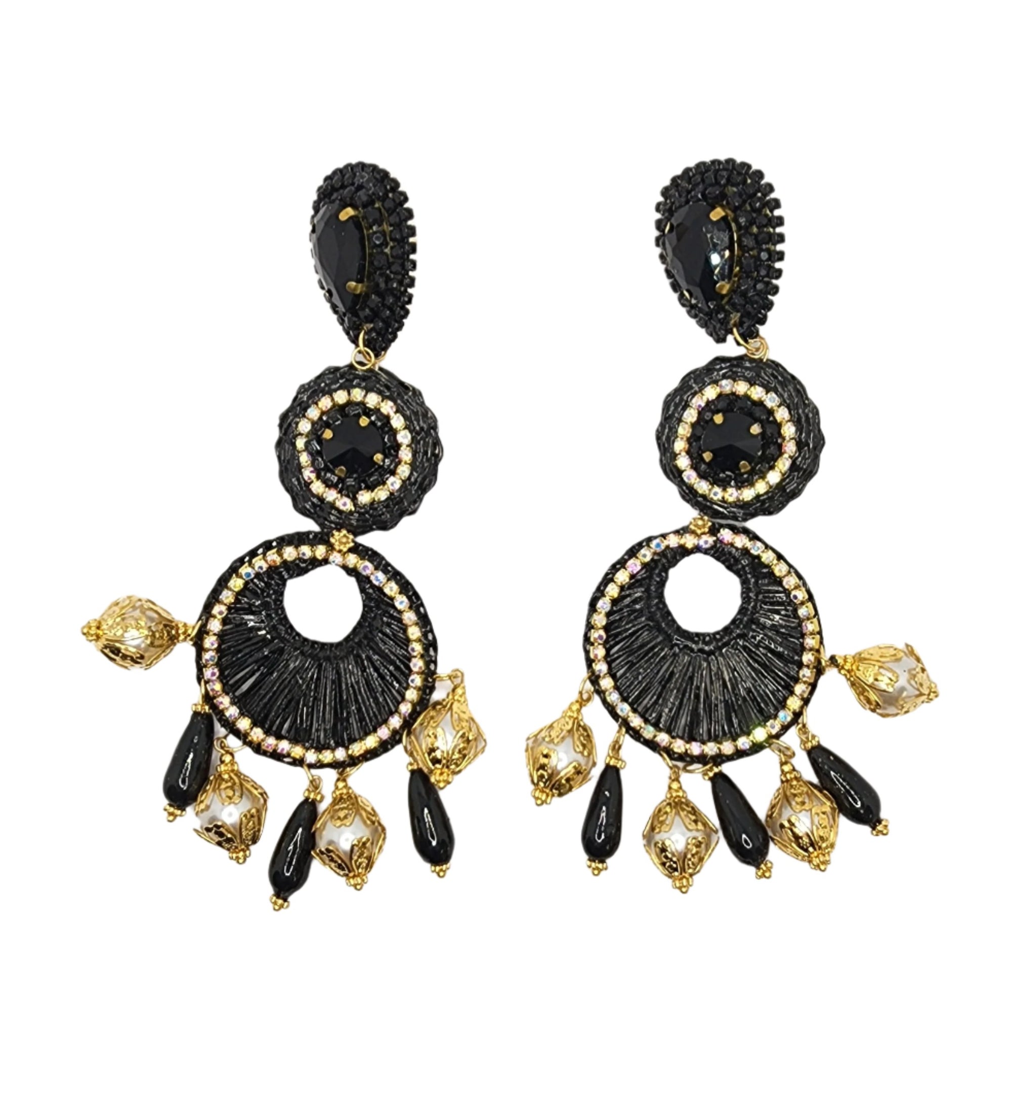 Black and Gold Fiber Earrings