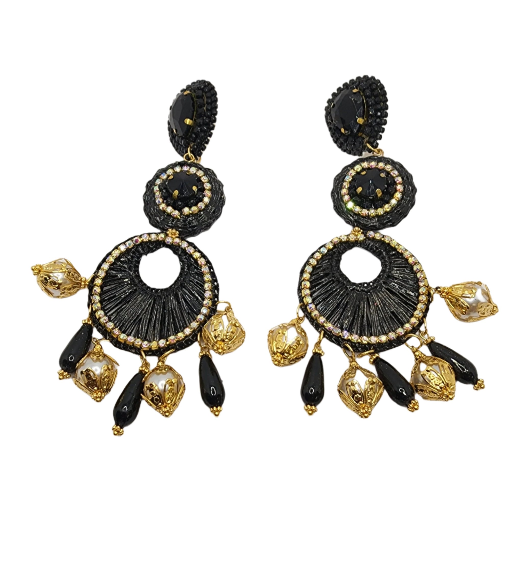 Black and Gold Fiber Earrings