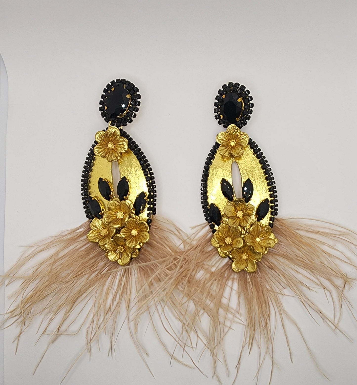 Gold & Black Feather Earring