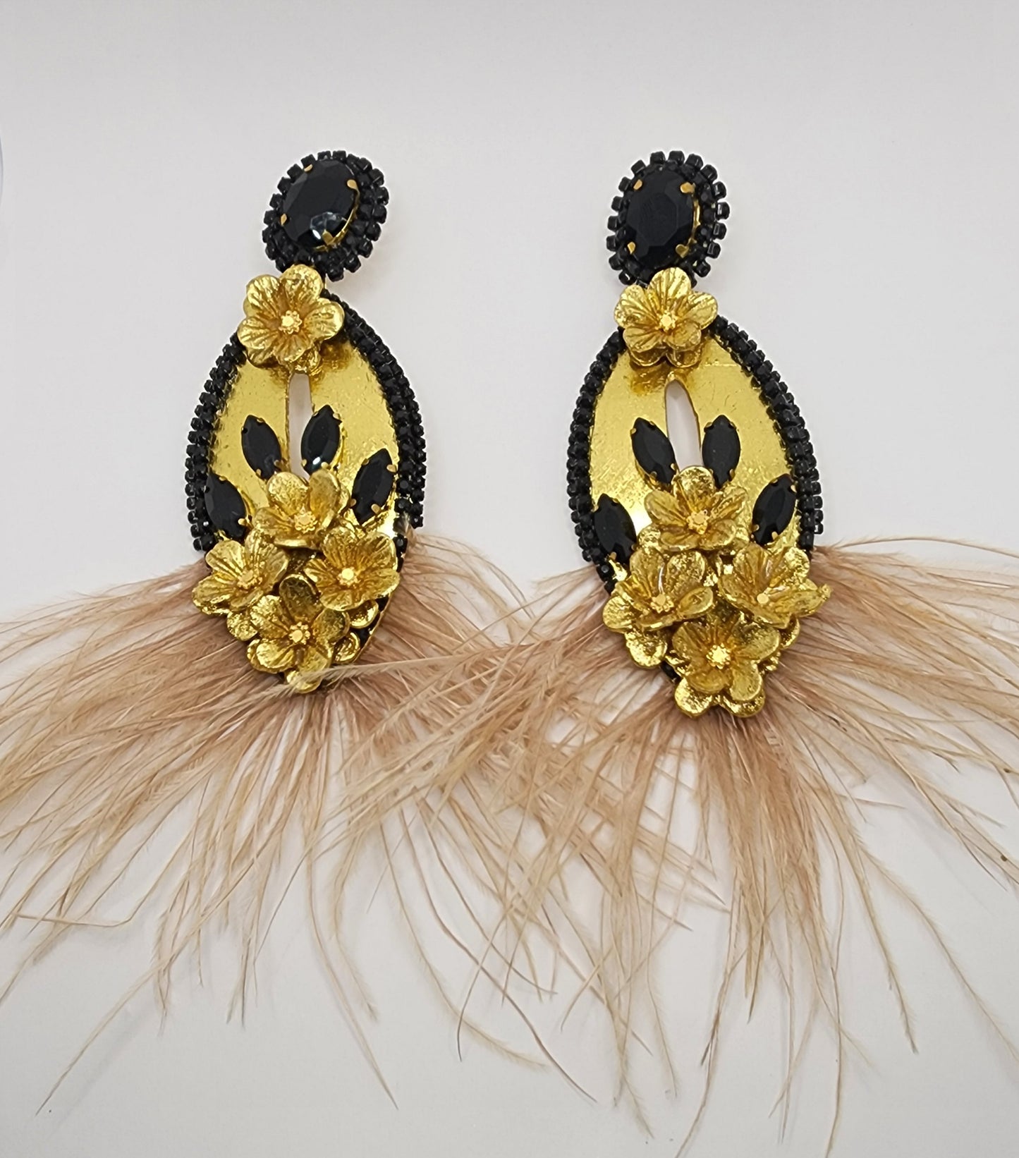 Gold & Black Feather Earring