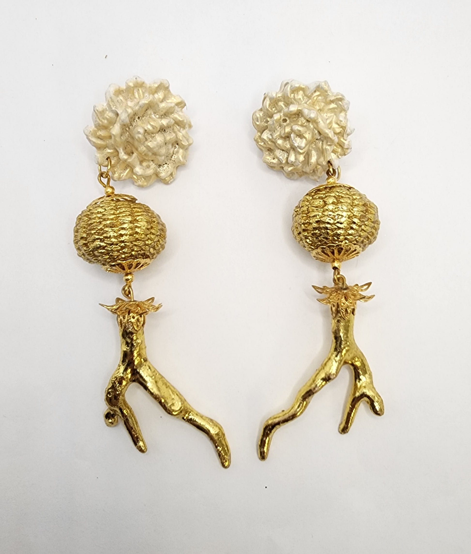 Golden Banana Fiber Bridal Earrings