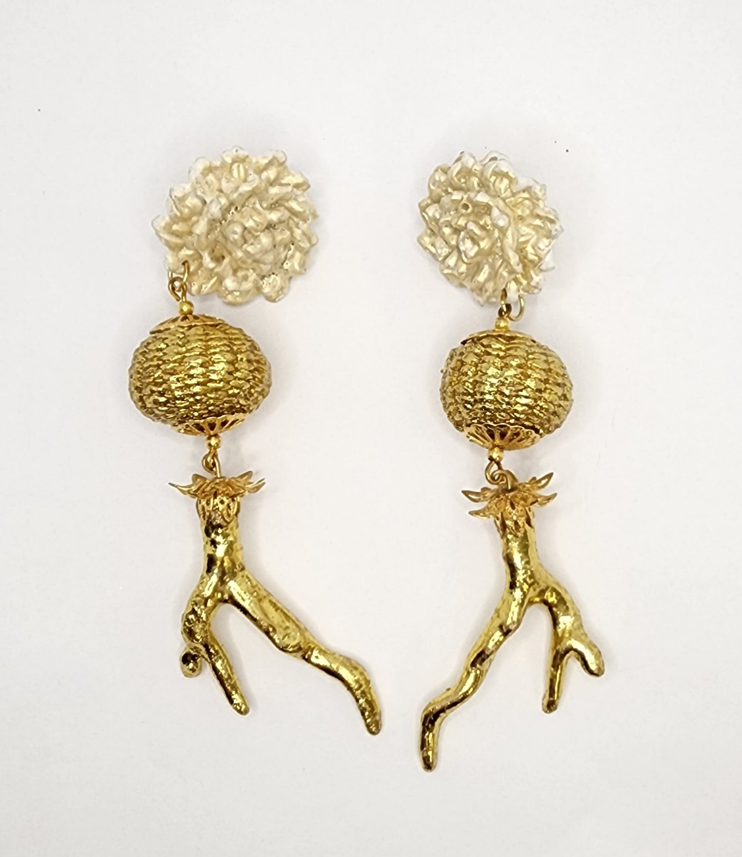 Golden Banana Fiber Bridal Earrings