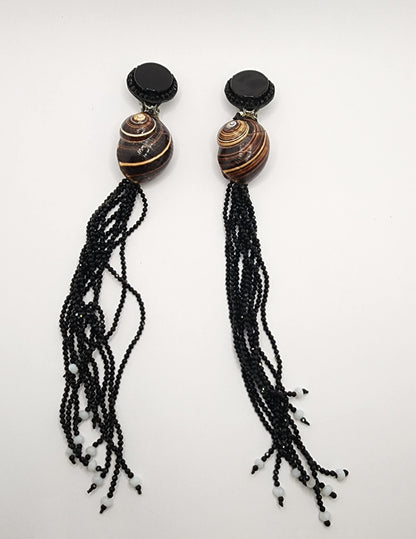 Bohemian Shell Earrings with Beaded Tassels.