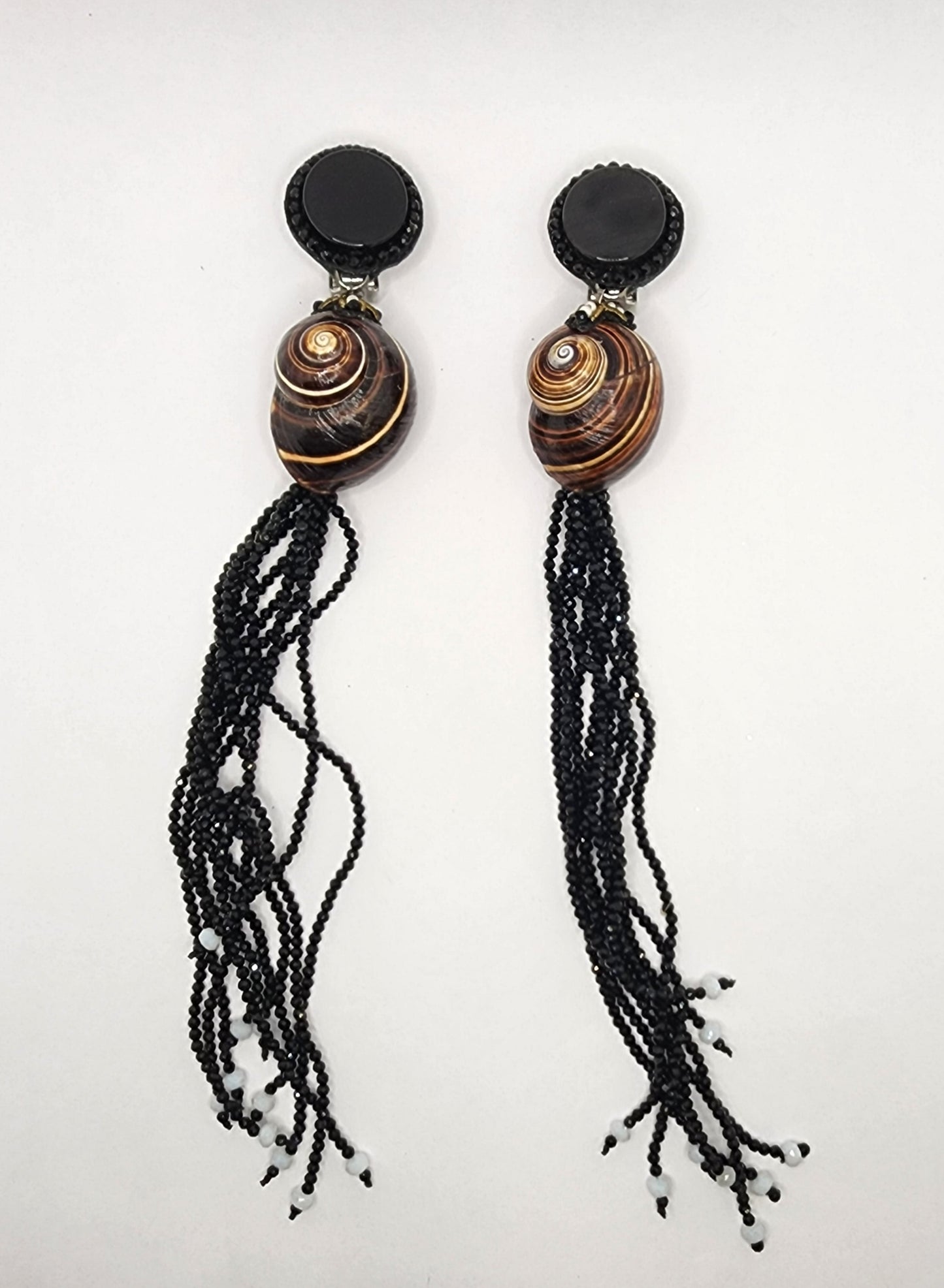 Bohemian Shell Earrings with Beaded Tassels.