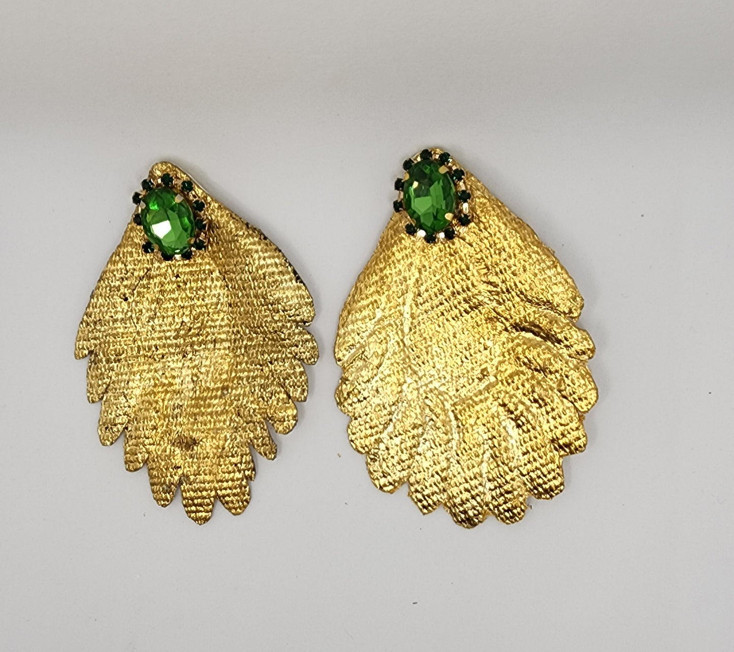 Golden Leaf Earrings with Emerald Accents