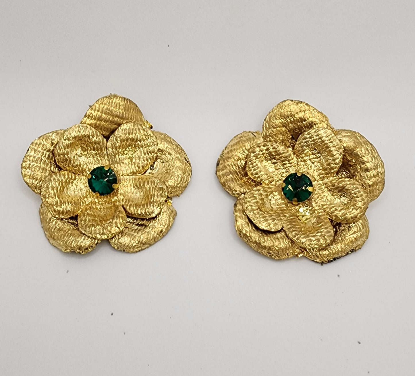 Golden Floral Earrings with Green Crystal