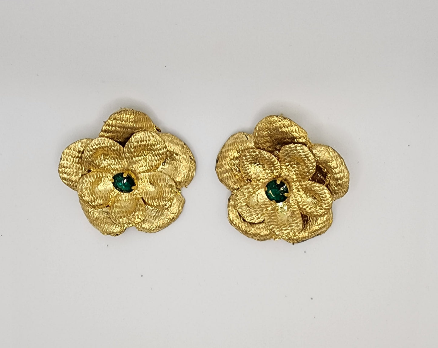 Golden Floral Earrings with Green Crystal