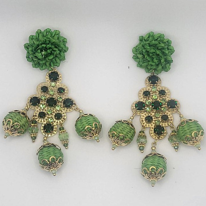 Green and Gold Fiber Earrings