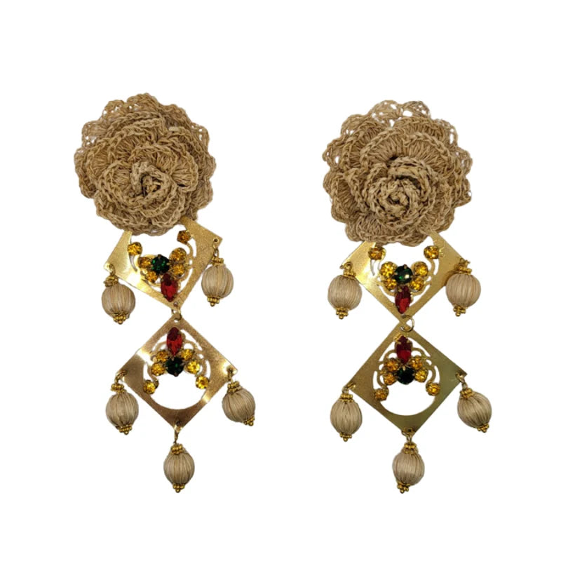 Accented with hanging&nbsp;woven beige drops, they highlight the beauty of Colombian craftsmanship—perfect for adding an earthy yet refined touch to your outfit