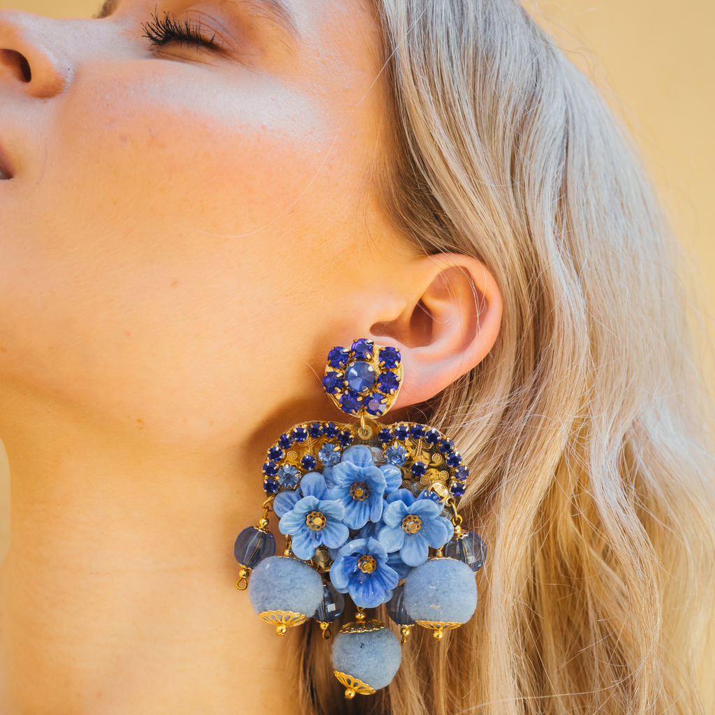 Blue Heart & Floral Elegance Earrings