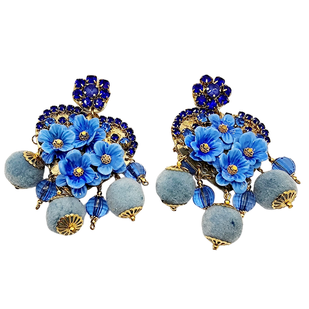 Blue Heart & Floral Elegance Earrings 2