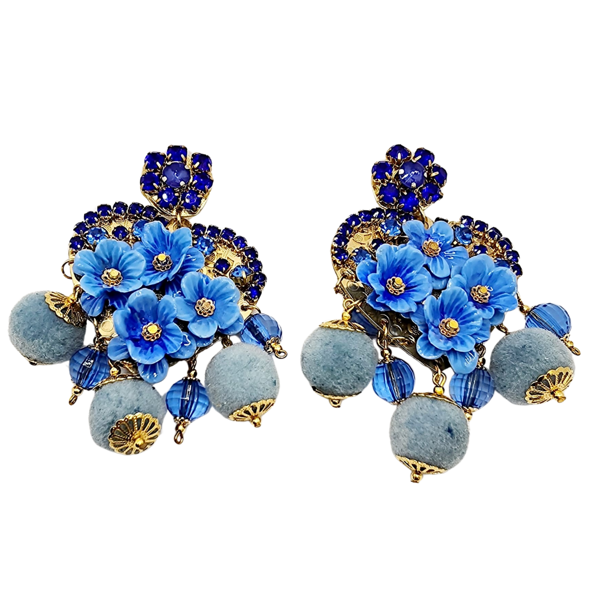 Blue Heart & Floral Elegance Earrings 2