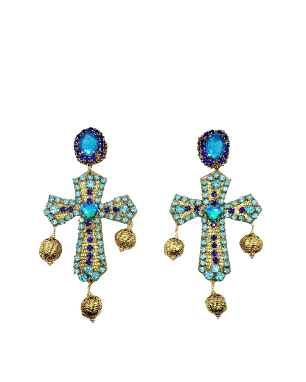 Blue and Gold Cross Earrings