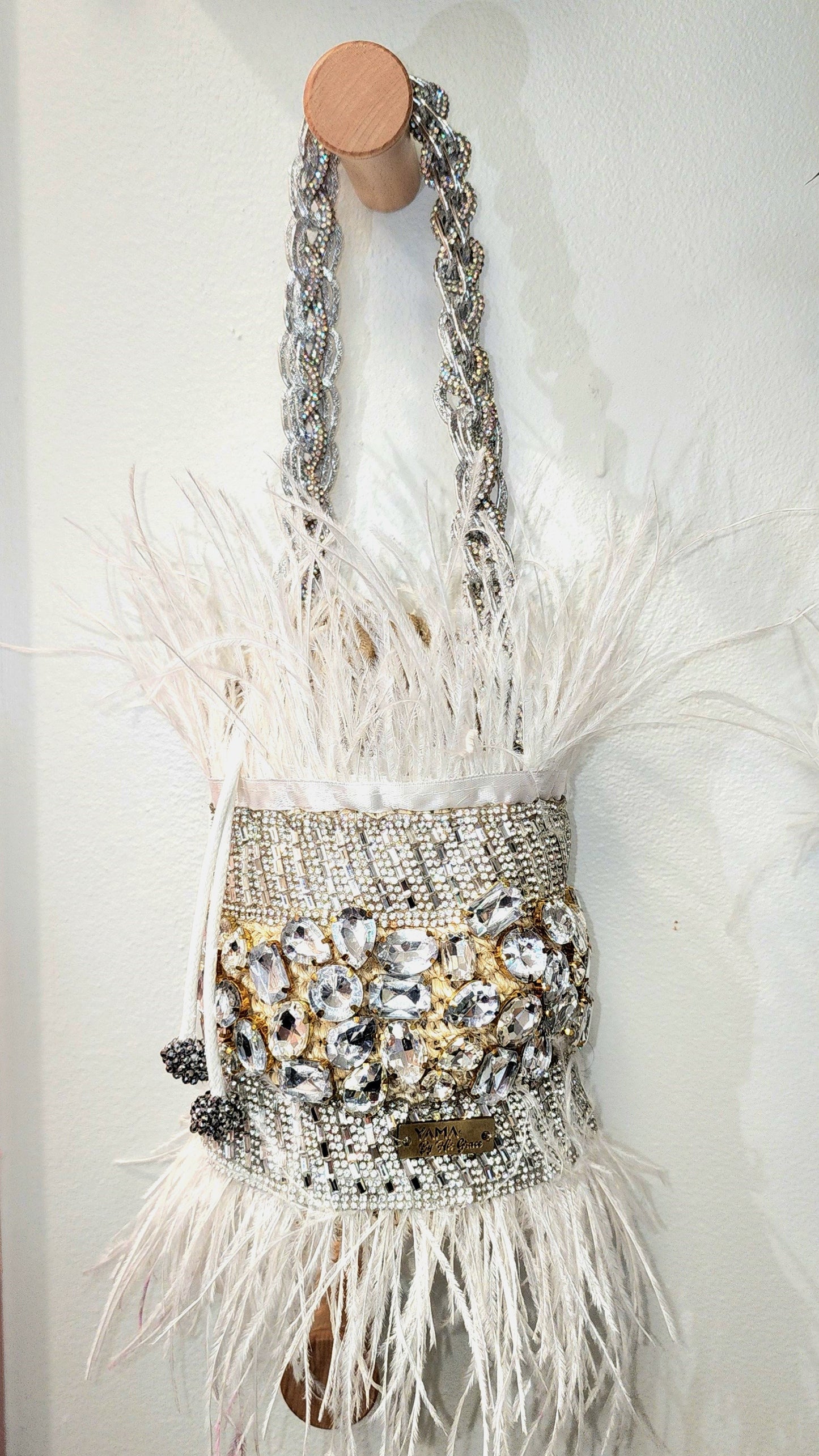 Feathers Silver & White Bag with jewelry