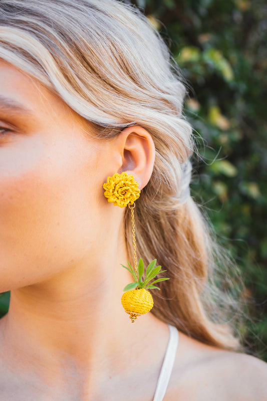 Yellow Fiber Pineapple Earrings