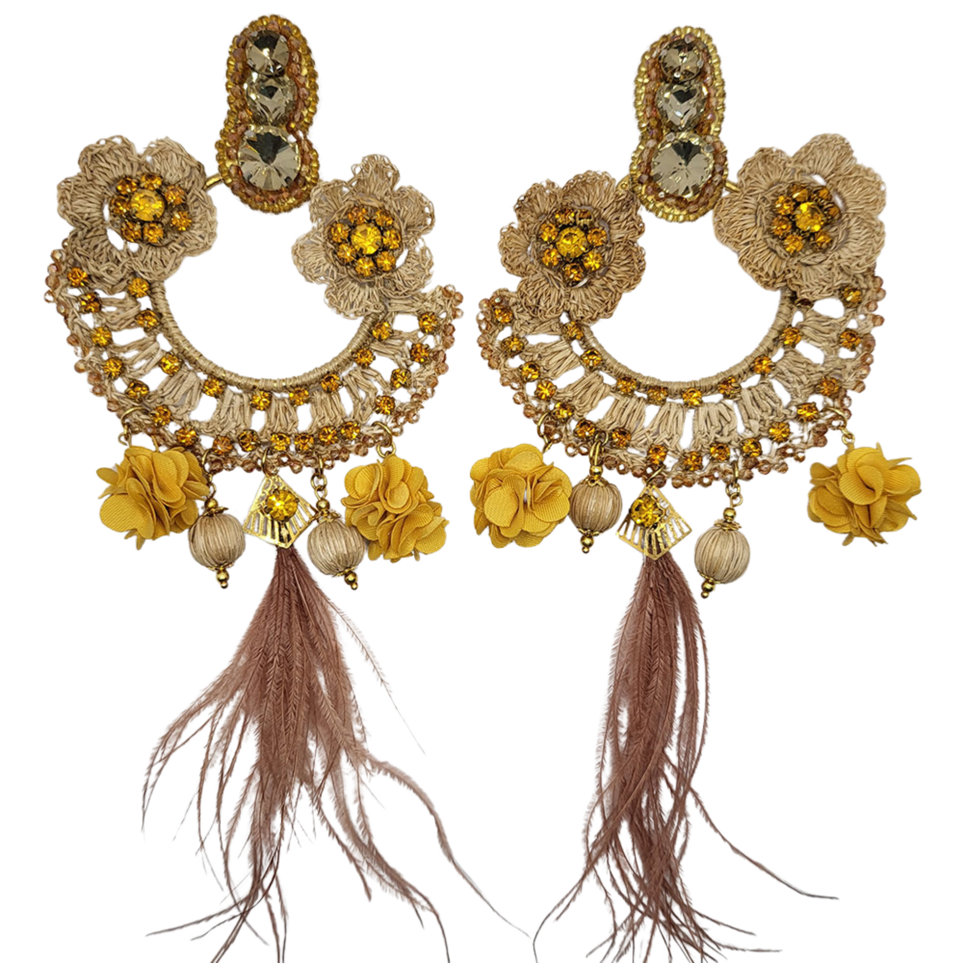 Dangling Flowers & Feathers Earrings