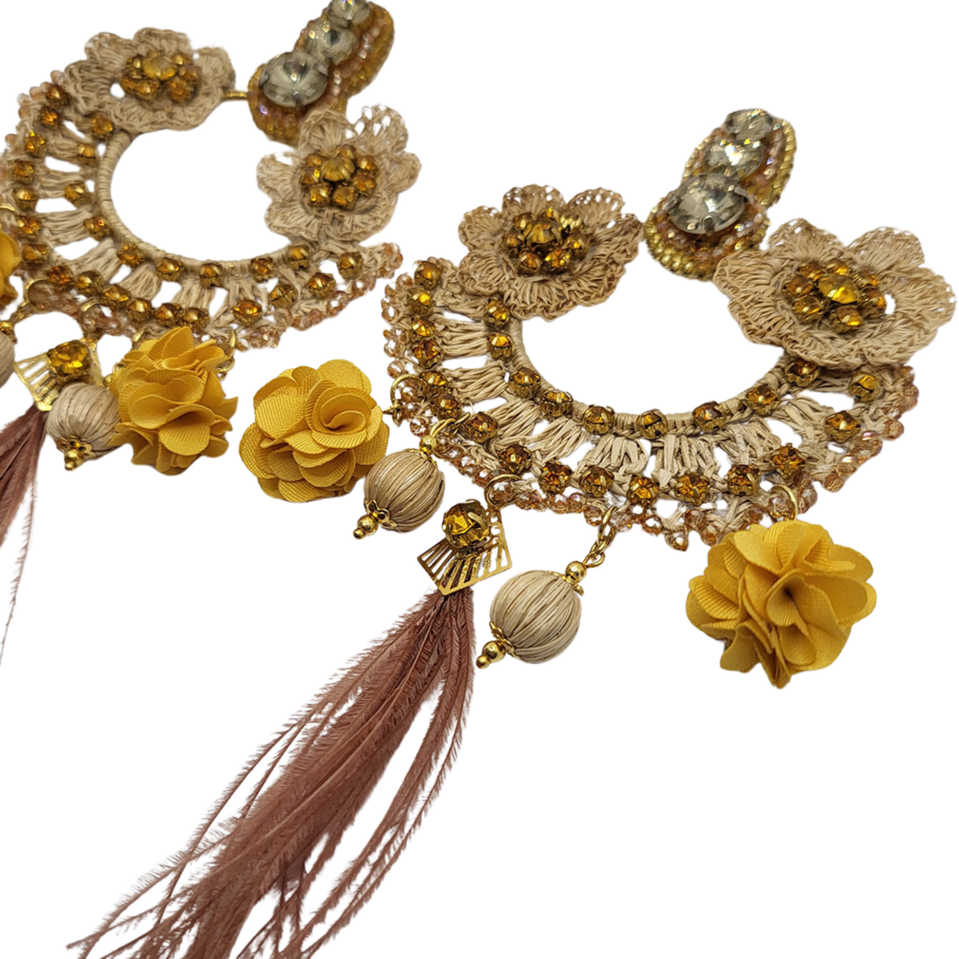 Dangling Flowers & Feathers Earrings