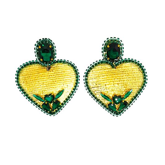 Emerald-Accented Heart Earrings