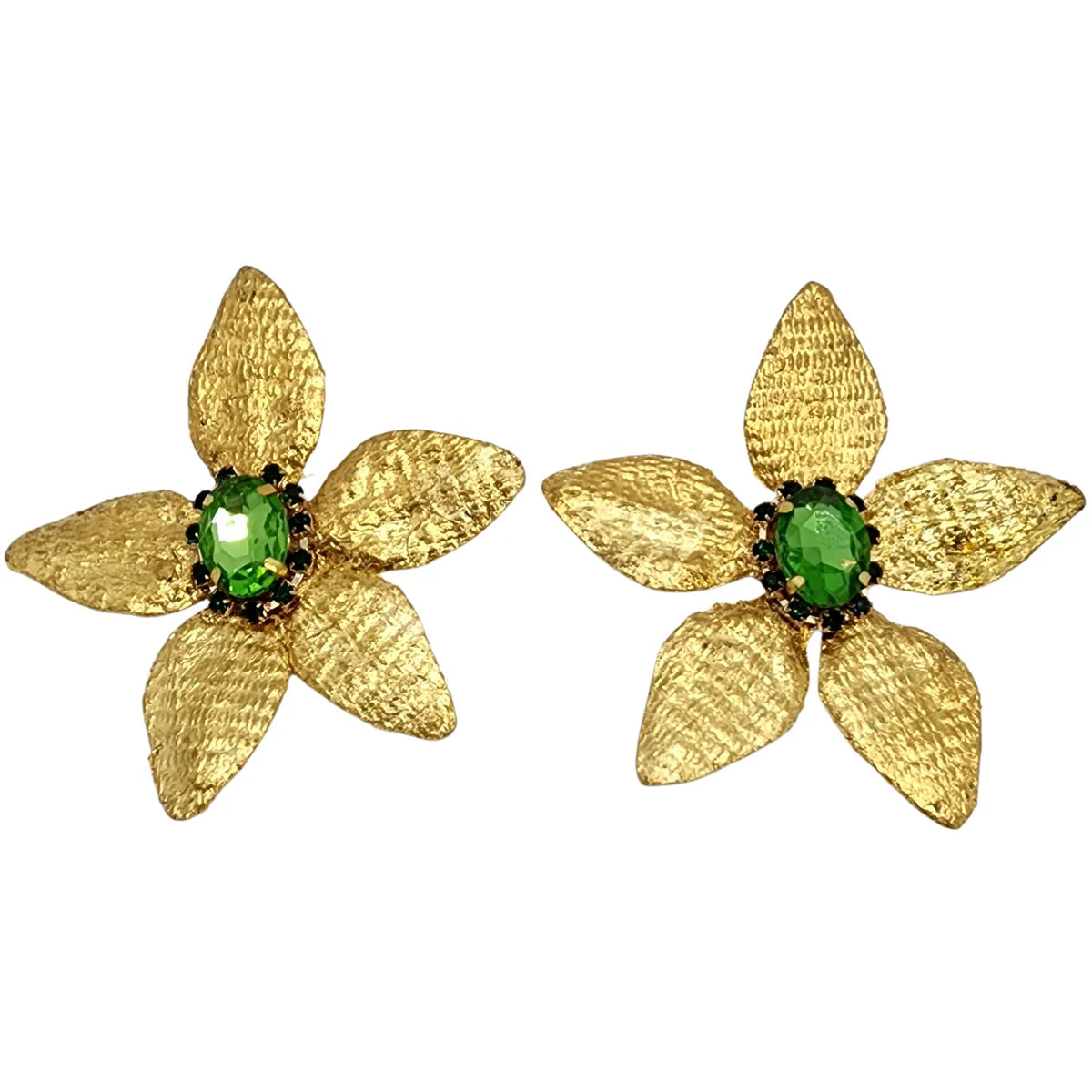 gold-toned floral earrings feature a textured five-petal design, 