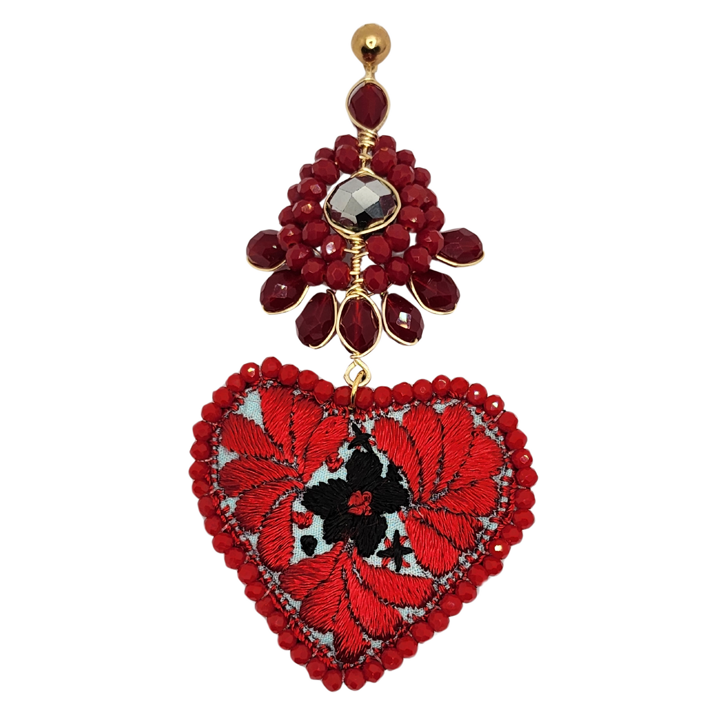 Flower Red Heart Earring One