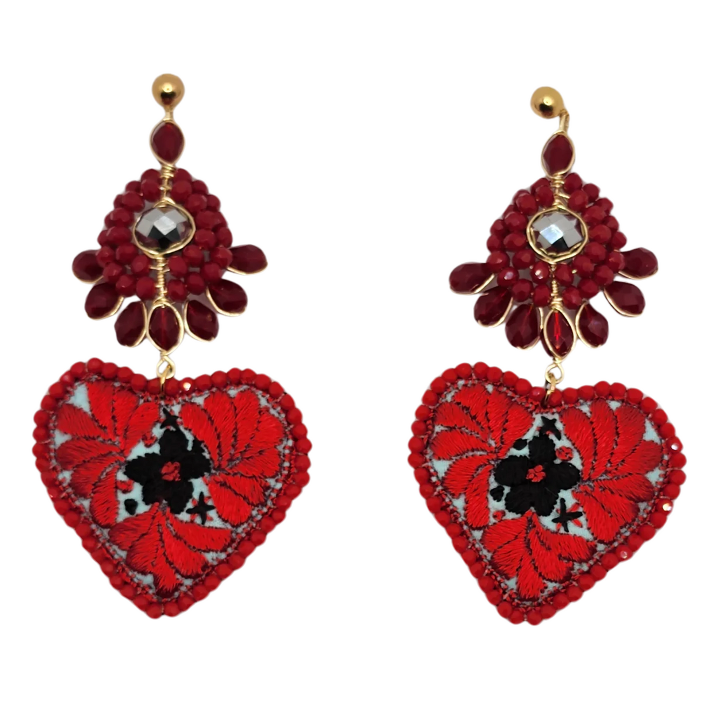 Flower Red Heart Earring