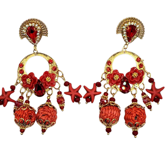 Flower Waterfall Red Earrings