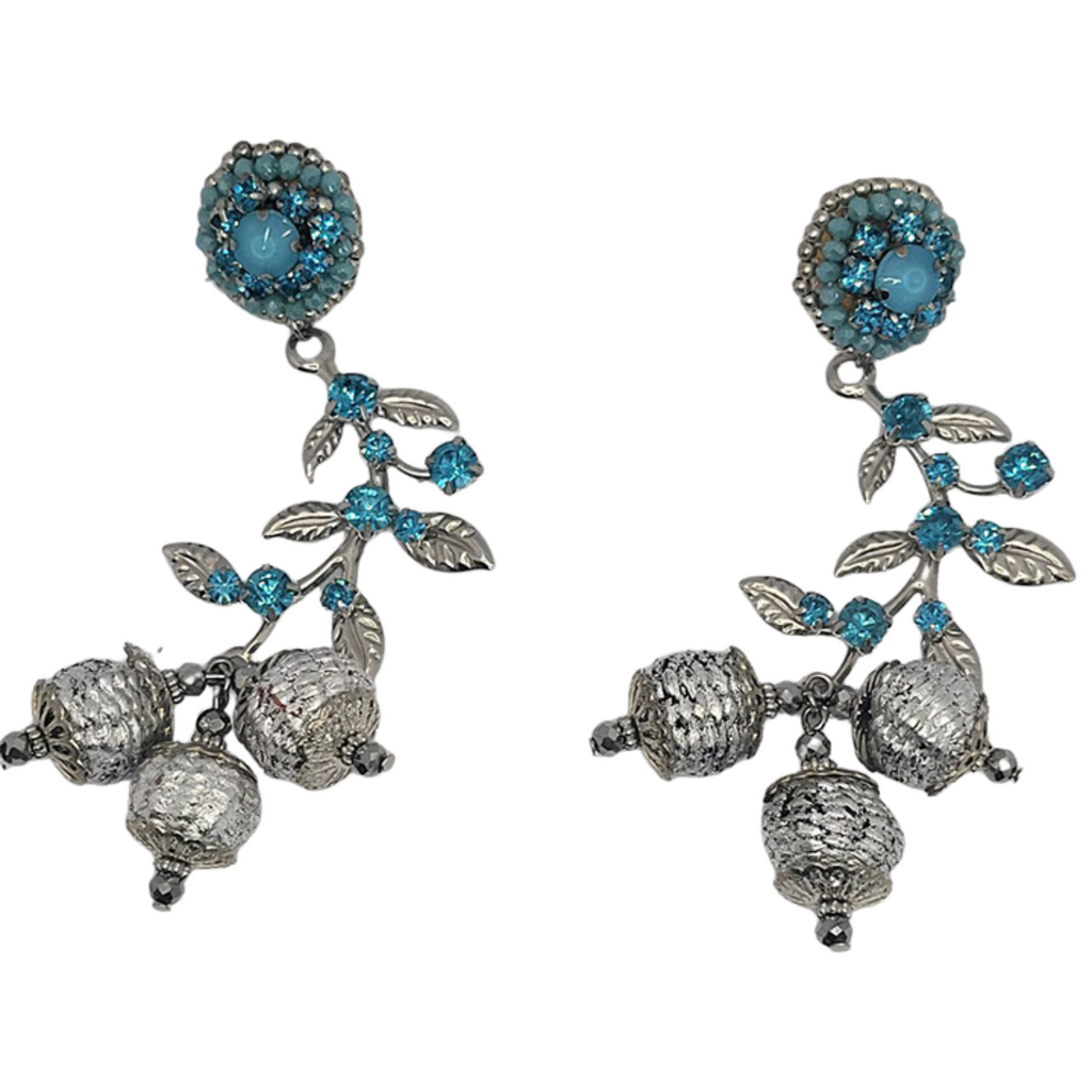 Flower with Leaf Turquoise Earrings