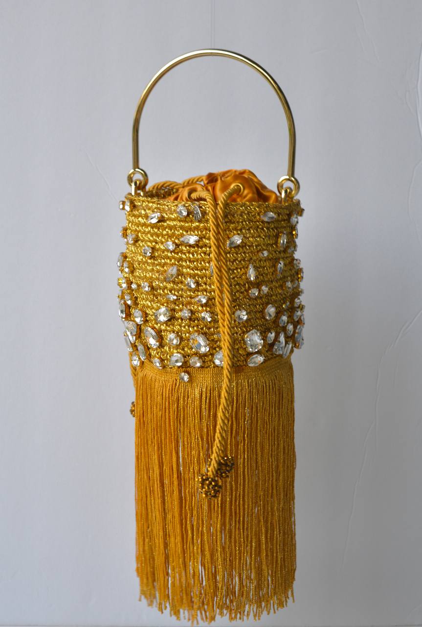 Diamond Beaded Bag Yellow